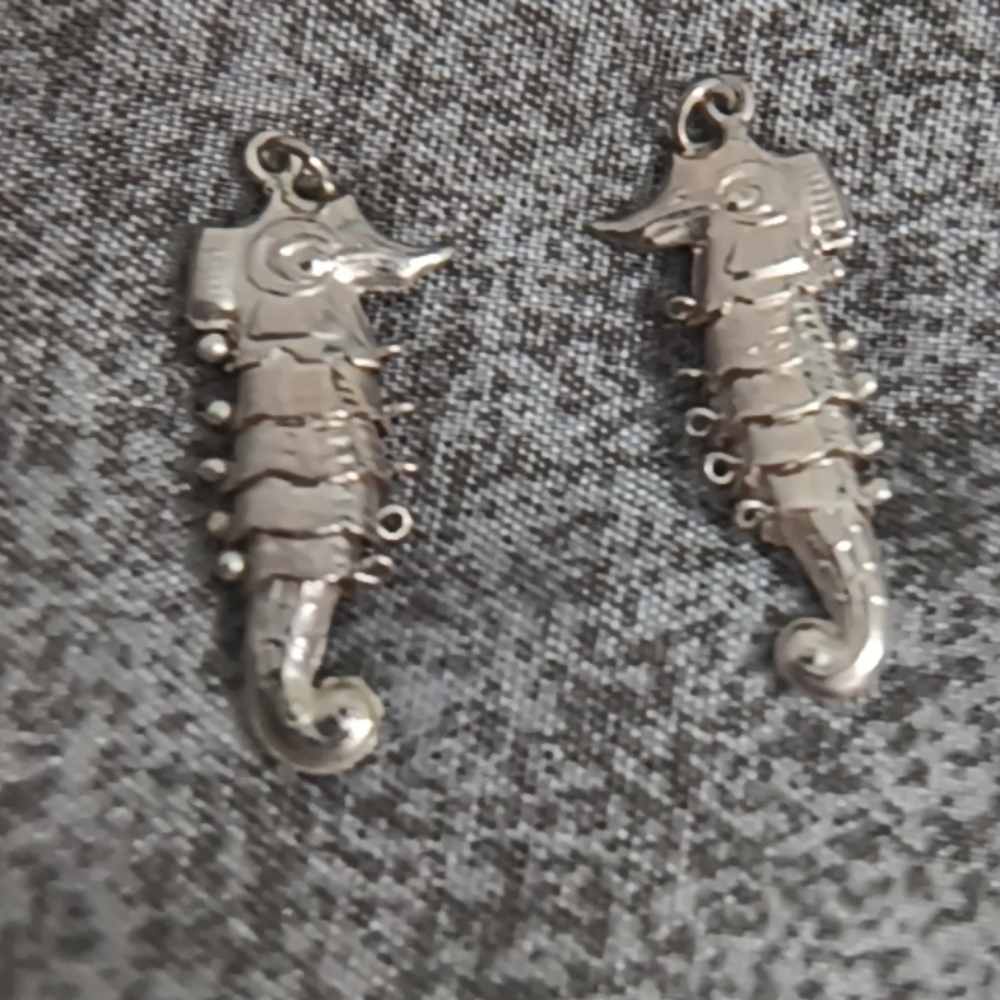 Silver Seahorse Earrings Handmade Vintage Articulated Design
